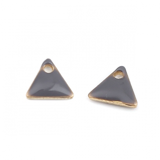 Picture of Brass Enamelled Sequins Charms Gold Plated Gray Triangle 8mm x 7mm, 10 PCs                                                                                                                                                                                    