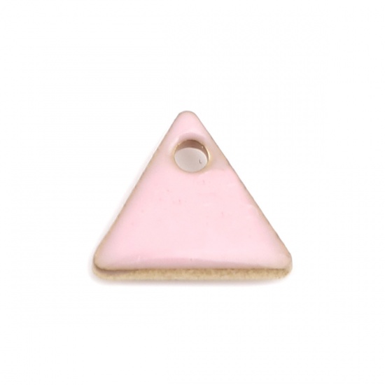 Picture of Brass Enamelled Sequins Charms Gold Plated Light Pink Triangle 8mm x 7mm, 10 PCs                                                                                                                                                                              