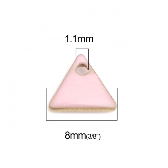 Picture of Brass Enamelled Sequins Charms Gold Plated Light Pink Triangle 8mm x 7mm, 10 PCs                                                                                                                                                                              