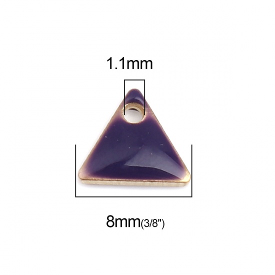 Picture of Brass Enamelled Sequins Charms Gold Plated Dark Purple Triangle 8mm x 7mm, 10 PCs                                                                                                                                                                             