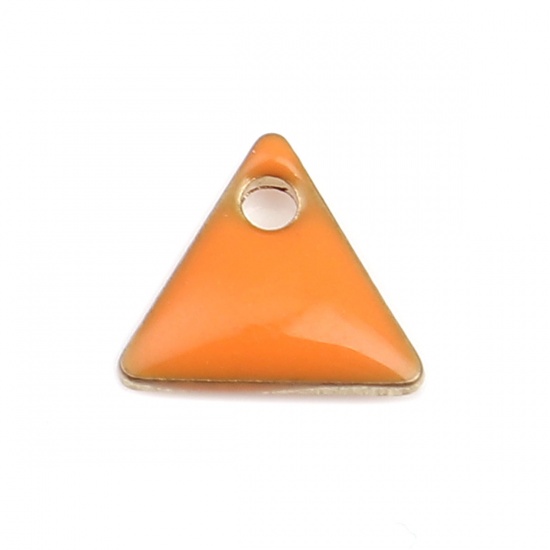 Picture of Brass Enamelled Sequins Charms Gold Plated Orange Triangle 8mm x 7mm, 10 PCs                                                                                                                                                                                  