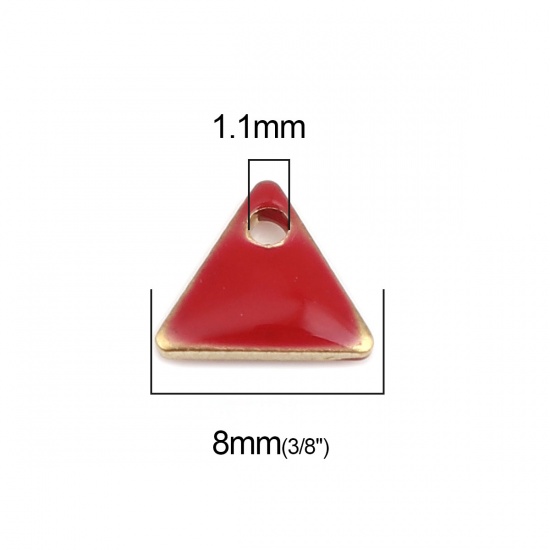 Picture of Brass Enamelled Sequins Charms Gold Plated Red Triangle 8mm x 7mm, 10 PCs                                                                                                                                                                                     