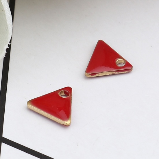 Picture of Brass Enamelled Sequins Charms Gold Plated Red Triangle 8mm x 7mm, 10 PCs                                                                                                                                                                                     