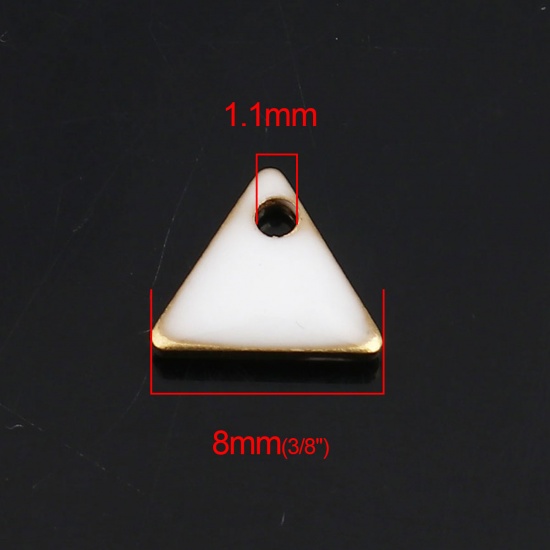 Picture of Brass Enamelled Sequins Charms Gold Plated White Triangle 8mm x 7mm, 10 PCs                                                                                                                                                                                   