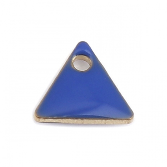 Picture of Brass Enamelled Sequins Charms Gold Plated Royal Blue Triangle 8mm x 7mm, 10 PCs                                                                                                                                                                              
