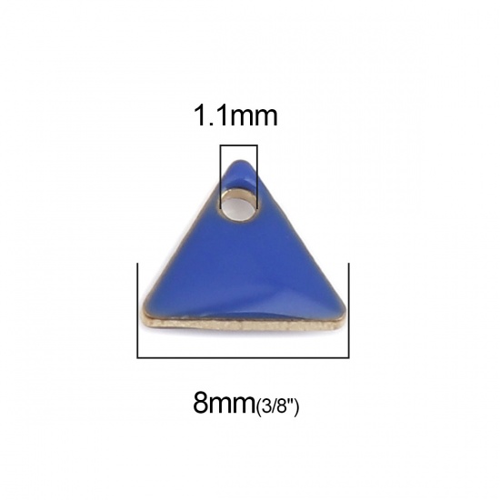 Picture of Brass Enamelled Sequins Charms Gold Plated Royal Blue Triangle 8mm x 7mm, 10 PCs                                                                                                                                                                              