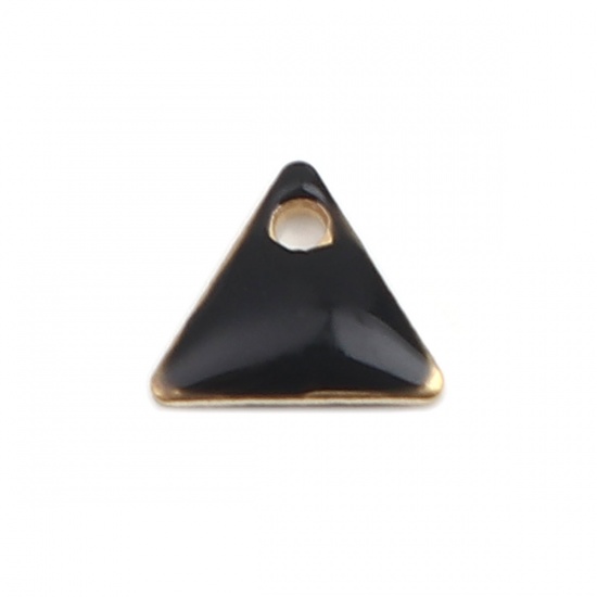 Picture of Brass Enamelled Sequins Charms Gold Plated Black Triangle 8mm x 7mm, 10 PCs                                                                                                                                                                                   