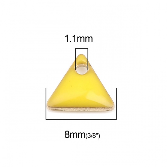 Picture of Brass Enamelled Sequins Charms Gold Plated Lemon Yellow Triangle 8mm x 7mm, 10 PCs                                                                                                                                                                            