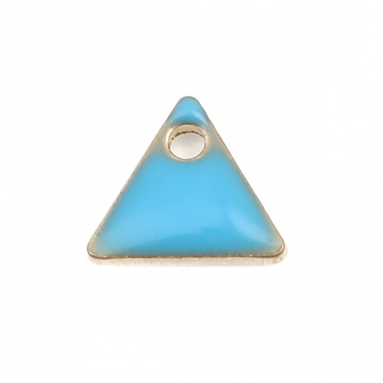 Picture of Brass Enamelled Sequins Charms Gold Plated Blue Triangle 8mm x 7mm, 10 PCs                                                                                                                                                                                    