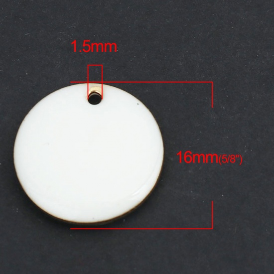 Picture of Brass Enamelled Sequins Charms Gold Plated White Round 16mm Dia., 10 PCs                                                                                                                                                                                      
