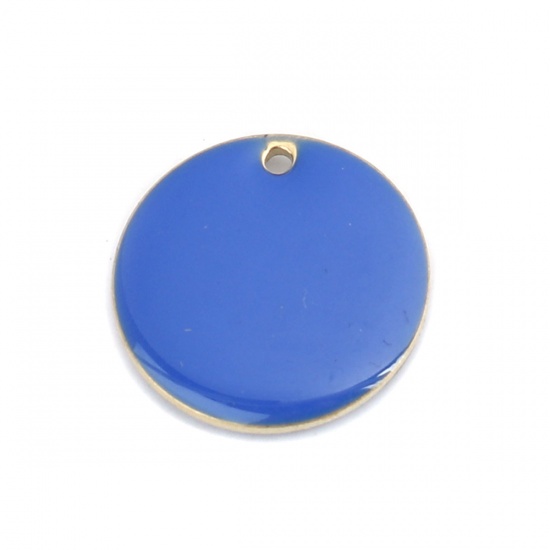 Picture of Brass Enamelled Sequins Charms Gold Plated Royal Blue Round 16mm Dia., 10 PCs                                                                                                                                                                                 