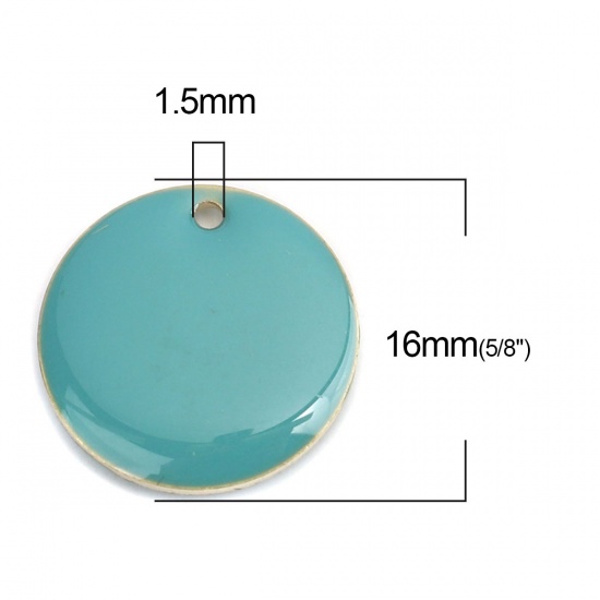 Picture of Brass Enamelled Sequins Charms Gold Plated Lake Blue Round 16mm Dia., 10 PCs                                                                                                                                                                                  