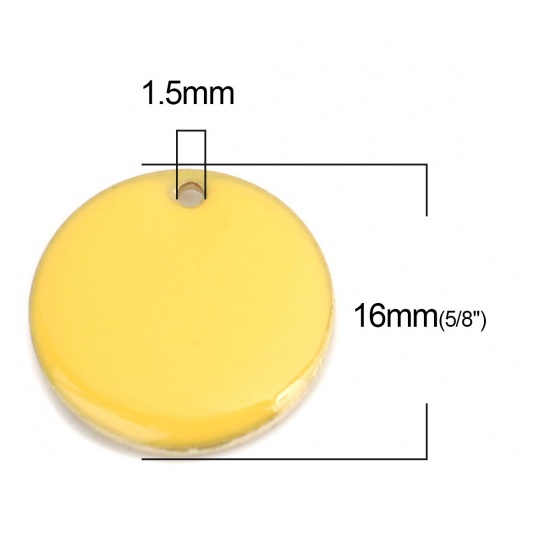 Picture of Brass Enamelled Sequins Charms Gold Plated Dark Yellow Round 16mm Dia., 10 PCs                                                                                                                                                                                