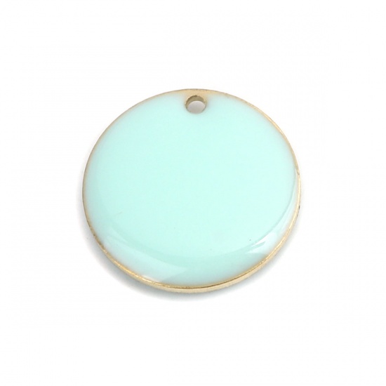 Picture of Brass Enamelled Sequins Charms Gold Plated Light Blue Round 16mm Dia., 10 PCs                                                                                                                                                                                 