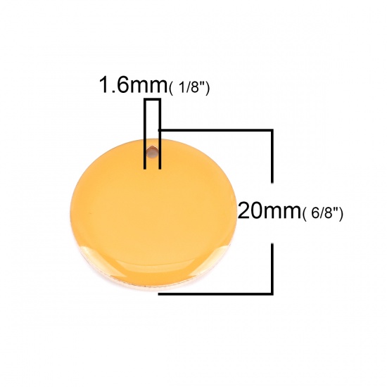 Picture of Brass Enamelled Sequins Charms Gold Plated Dark Yellow Round 20mm Dia., 5 PCs                                                                                                                                                                                 