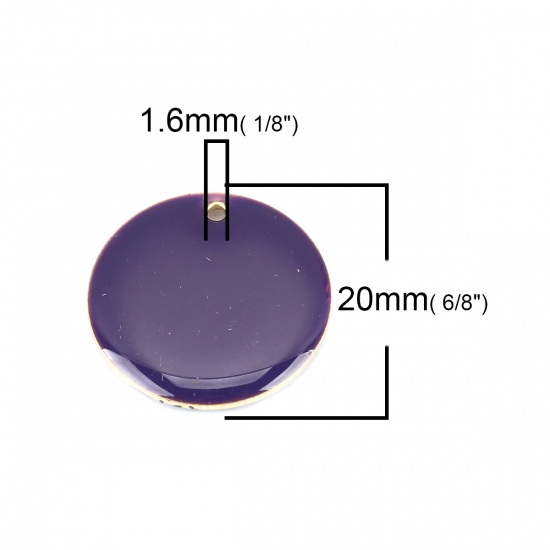 Picture of Brass Enamelled Sequins Charms Gold Plated Dark Purple Round 20mm Dia., 5 PCs                                                                                                                                                                                 