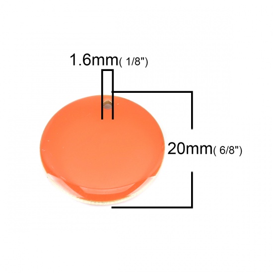 Picture of Brass Enamelled Sequins Charms Gold Plated Orange-red Round 20mm Dia., 5 PCs                                                                                                                                                                                  