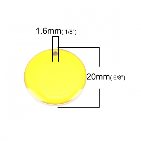 Picture of Brass Enamelled Sequins Charms Gold Plated Yellow Round 20mm Dia., 5 PCs                                                                                                                                                                                      