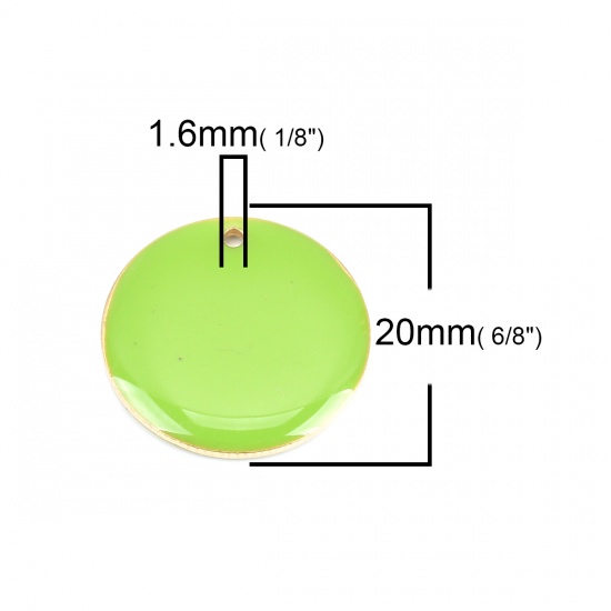 Picture of Brass Enamelled Sequins Charms Gold Plated Fruit Green Round 20mm Dia., 5 PCs                                                                                                                                                                                 