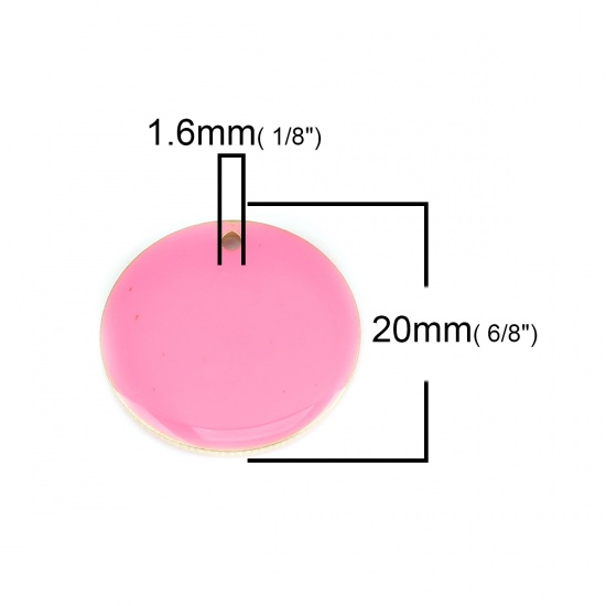 Picture of Brass Enamelled Sequins Charms Gold Plated Neon Pink Round 20mm Dia., 5 PCs                                                                                                                                                                                   