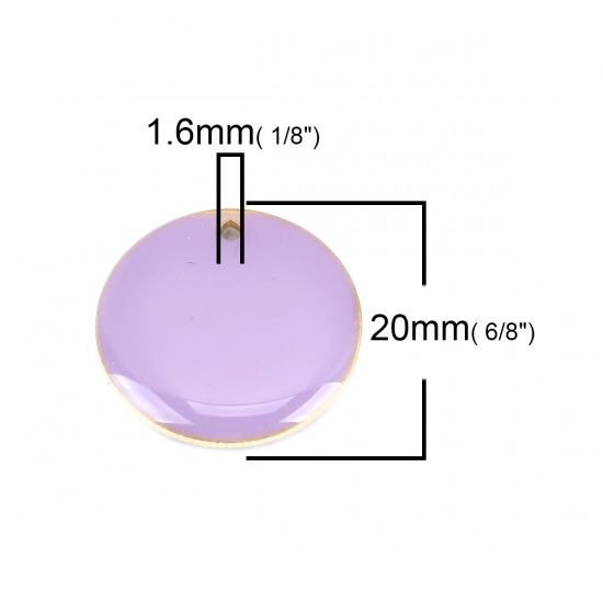 Picture of Brass Enamelled Sequins Charms Gold Plated Purple Round 20mm Dia., 5 PCs                                                                                                                                                                                      