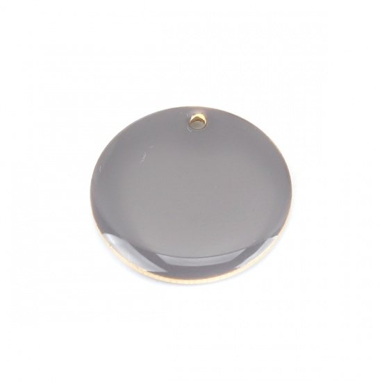 Picture of Brass Enamelled Sequins Charms Gold Plated Gray Round 20mm Dia., 5 PCs                                                                                                                                                                                        