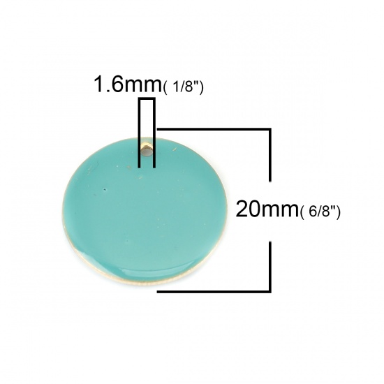 Picture of Brass Enamelled Sequins Charms Gold Plated Lake Blue Round 20mm Dia., 5 PCs                                                                                                                                                                                   
