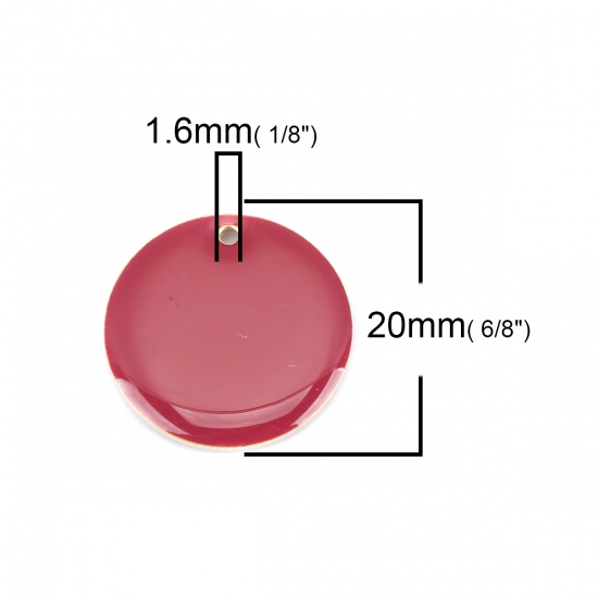 Picture of Brass Enamelled Sequins Charms Gold Plated Fuchsia Round 20mm Dia., 5 PCs                                                                                                                                                                                     