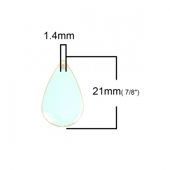 Picture of Brass Enamelled Sequins Charms Gold Plated Light Blue Drop 21mm x 13mm, 10 PCs                                                                                                                                                                                