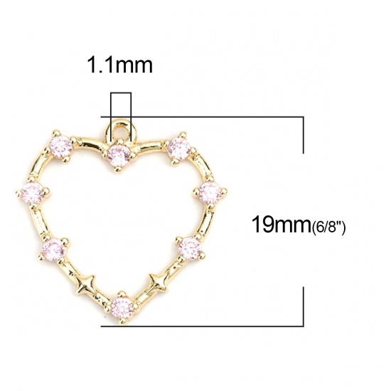 Image de Breloques La Saint Valentin en Laiton Cœur Doré Creux à Strass Rose 19mm x 18mm, 2 Pcs