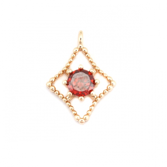 Immagine di Ottone Galassia Charms Oro Placcato Stella Filigrana Rosso Strass 14mm x 10mm, 2 Pz