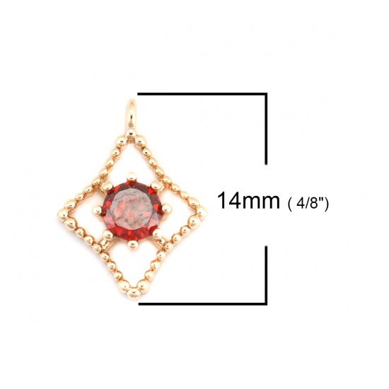 Immagine di Ottone Galassia Charms Oro Placcato Stella Filigrana Rosso Strass 14mm x 10mm, 2 Pz