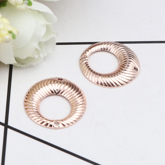 Picture of Brass Connectors Round Rose Gold Stripe Hollow 19mm Dia., 5 PCs                                                                                                                                                                                               