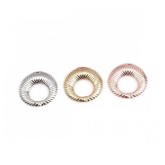 Picture of Brass Connectors Round Silver Tone Stripe Hollow 19mm Dia., 5 PCs                                                                                                                                                                                             