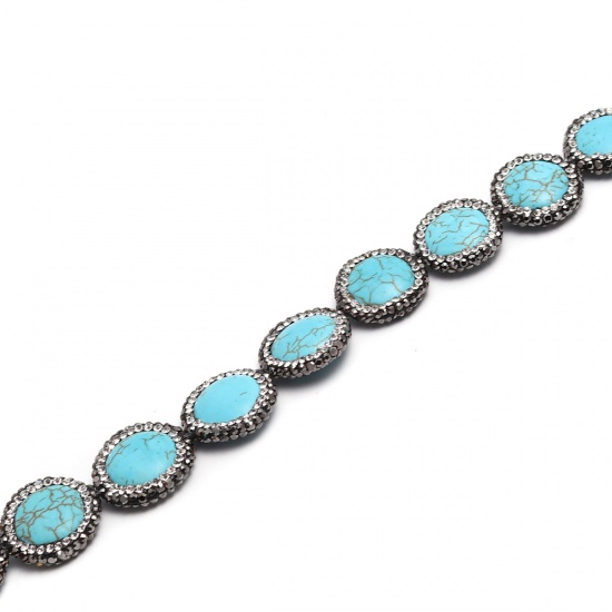 Immagine di Pietra ( Sintetico ) Perline Blu Nero & Trasparente Strass Tondo Turchese Imitato Come 19mm-20mm Dia., Foro: Circa 1mm, 1 Pz