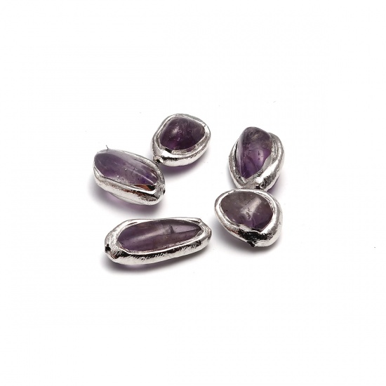 Immagine di Cristallo ( Naturale ) Perline Irregolare Tono Argento Colore Viola Come 25mm x 16mm - 16mm x 14mm, Foro: Circa 1mm, 1 Pz