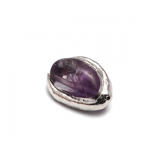 Immagine di Cristallo ( Naturale ) Perline Irregolare Tono Argento Colore Viola Come 25mm x 16mm - 16mm x 14mm, Foro: Circa 1mm, 1 Pz