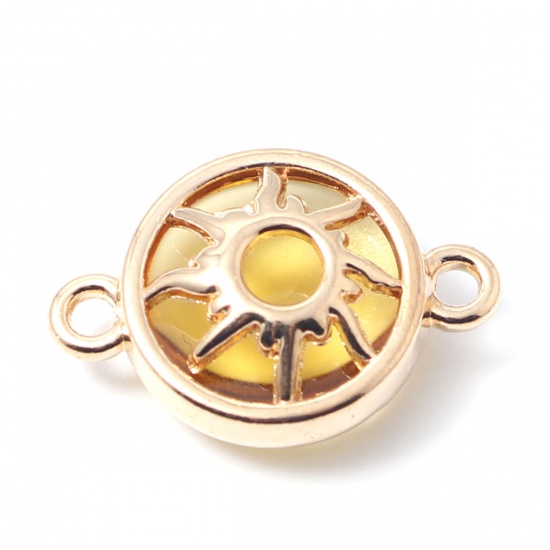 Picture of Zinc Based Alloy Galaxy Connectors Round Gold Plated Yellow Sun 20mm x 13mm, 10 PCs