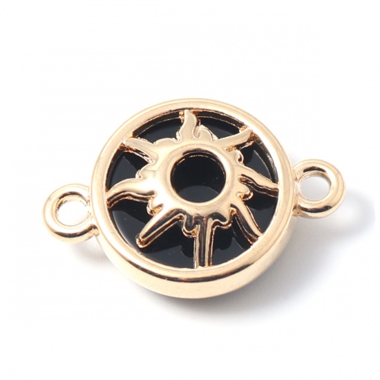 Picture of Zinc Based Alloy Galaxy Connectors Round Gold Plated Black Sun 20mm x 13mm, 10 PCs