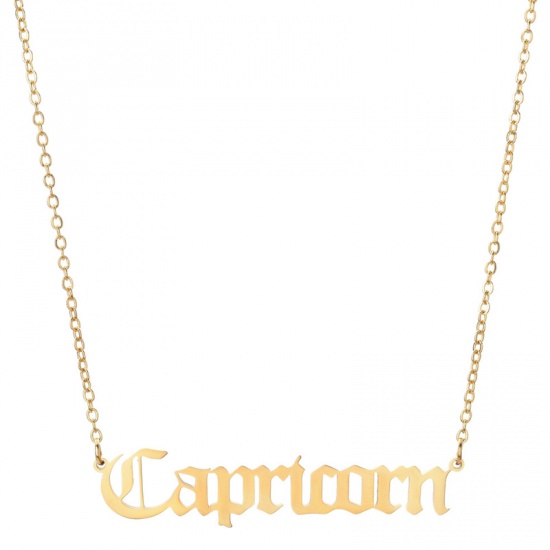 Picture of Stainless Steel Necklace Gold Plated Capricornus Sign Of Zodiac Constellations Hollow 45cm(17 6/8") long, 1 Piece