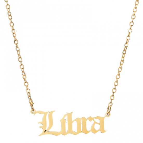 Picture of Stainless Steel Necklace Gold Plated Libra Sign Of Zodiac Constellations Hollow 45cm(17 6/8") long, 1 Piece