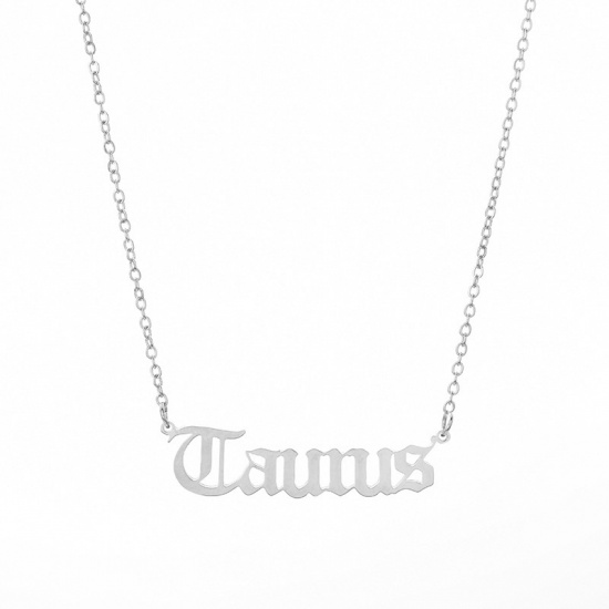 Picture of Stainless Steel Necklace Silver Tone Taurus Sign Of Zodiac Constellations Hollow 45cm(17 6/8") long, 1 Piece