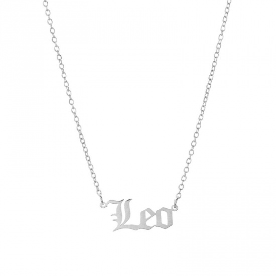 Picture of Stainless Steel Necklace Silver Tone Leo Sign Of Zodiac Constellations Hollow 45cm(17 6/8") long, 1 Piece