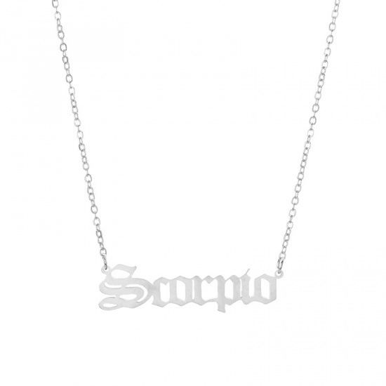 Picture of Stainless Steel Necklace Silver Tone Scorpio Sign Of Zodiac Constellations Hollow 45cm(17 6/8") long, 1 Piece