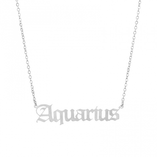 Picture of Stainless Steel Necklace Silver Tone Aquarius Sign Of Zodiac Constellations Hollow 45cm(17 6/8") long, 1 Piece