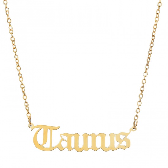 Picture of Stainless Steel Necklace Gold Plated Taurus Sign Of Zodiac Constellations Hollow 45cm(17 6/8") long, 1 Piece