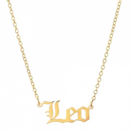 Picture of Stainless Steel Necklace Gold Plated Leo Sign Of Zodiac Constellations Hollow 45cm(17 6/8") long, 1 Piece
