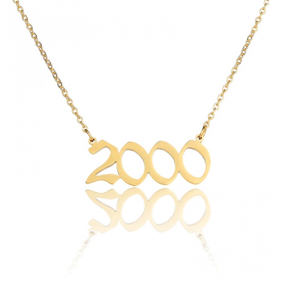 Bild von Edelstahl Jahr Halskette Vergoldet Nummer Message " 2000 " Hohl 45cm lang, 1 Strang
