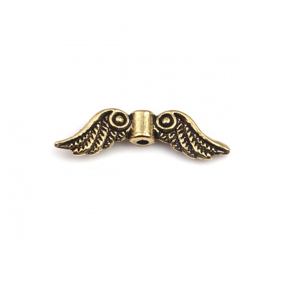 Bild von Zinklegierung Zwischenperlen Spacer Perlen Flügel Antik Golden ca. 23mm x 7mm, Loch:ca. 1.4mm, 100 Stück