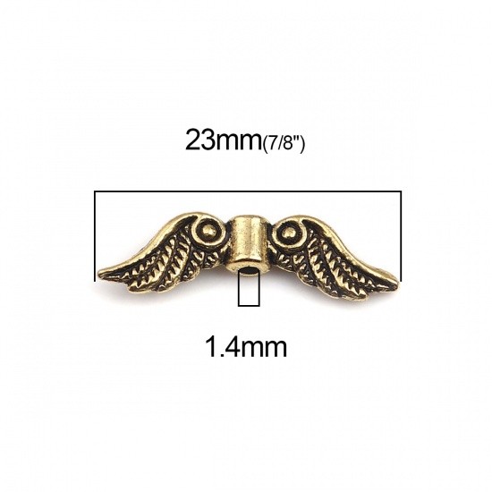 Picture of Zinc Based Alloy Spacer Beads Wing Gold Tone Antique Gold About 23mm x 7mm, Hole: Approx 1.4mm, 100 PCs